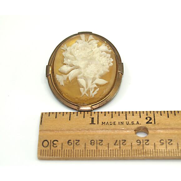 Vintage Floral Celluloid Scarf Clip, Cameo Style, 1940s Jewelry - Picture 7 of 10